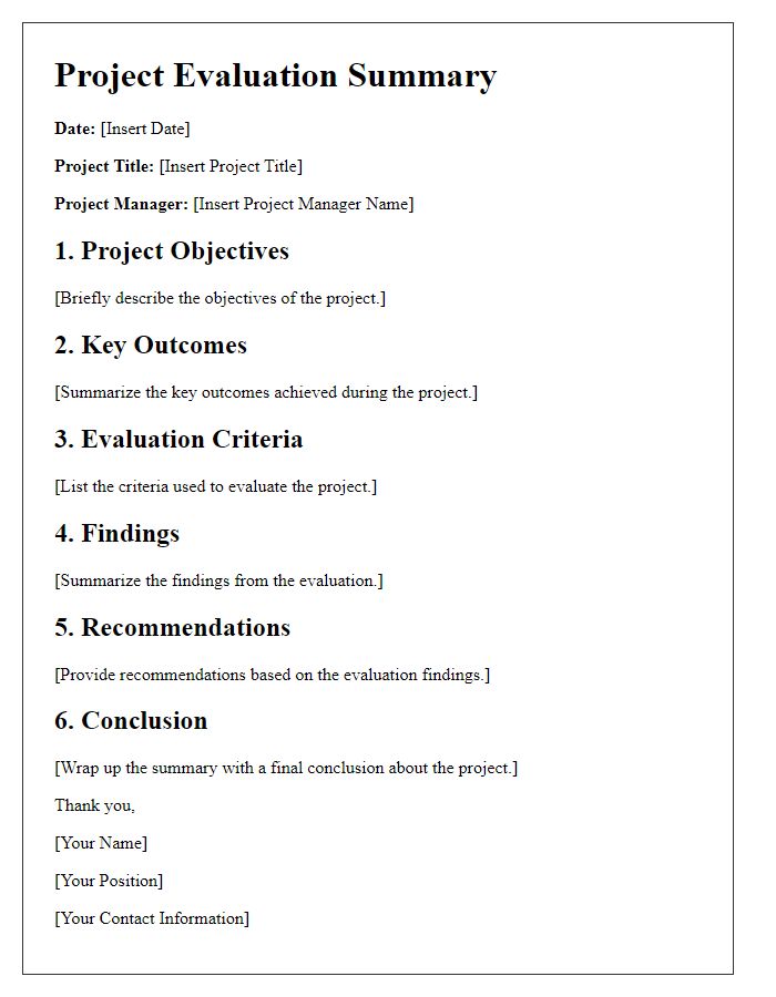 Letter template of project evaluation summary