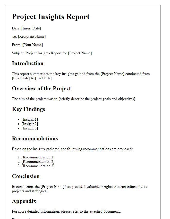 Letter template of project insights report