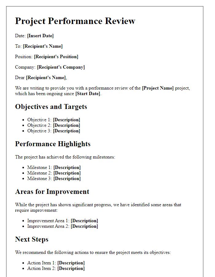 Letter template of project performance review