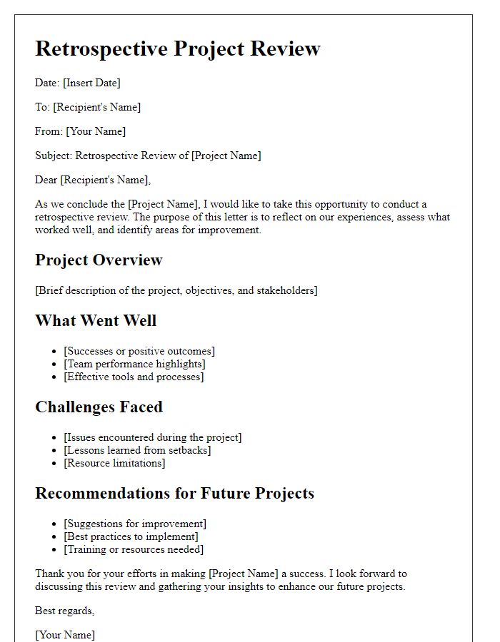 Letter template of retrospective project review