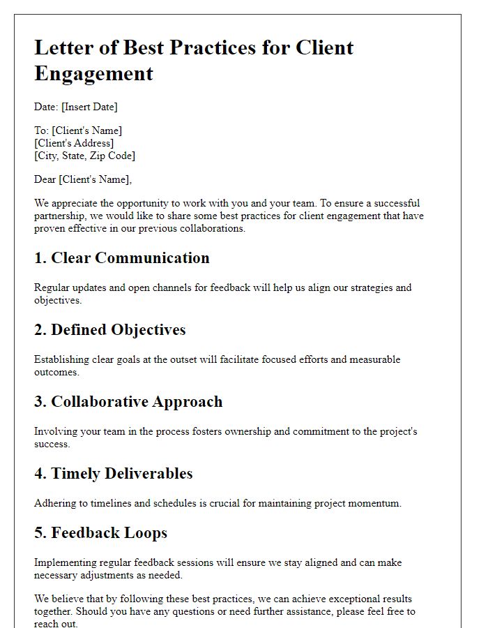 Letter template of consultancy best practices for client engagement