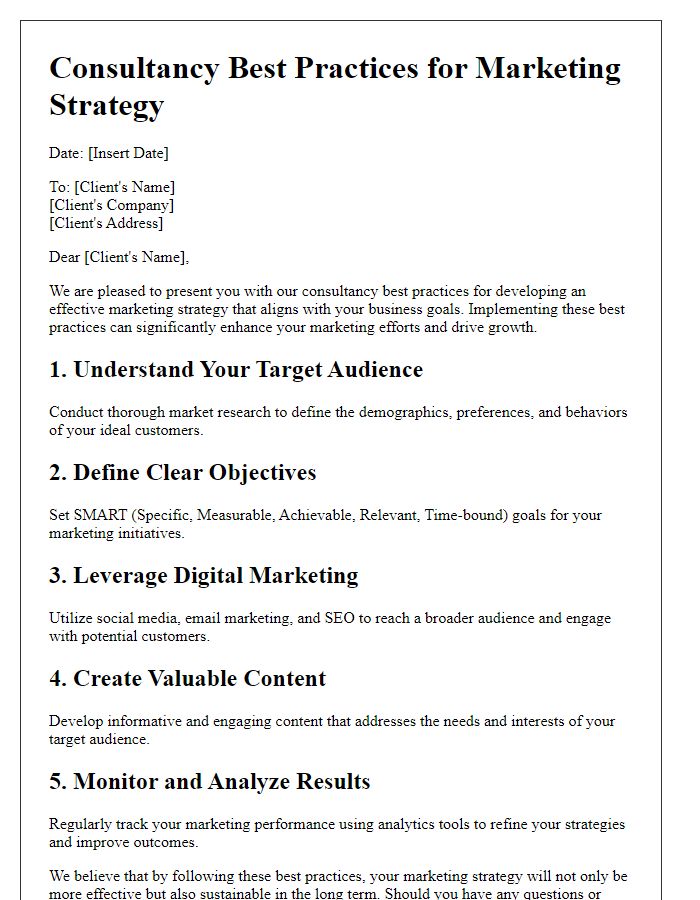 Letter template of consultancy best practices for marketing strategy