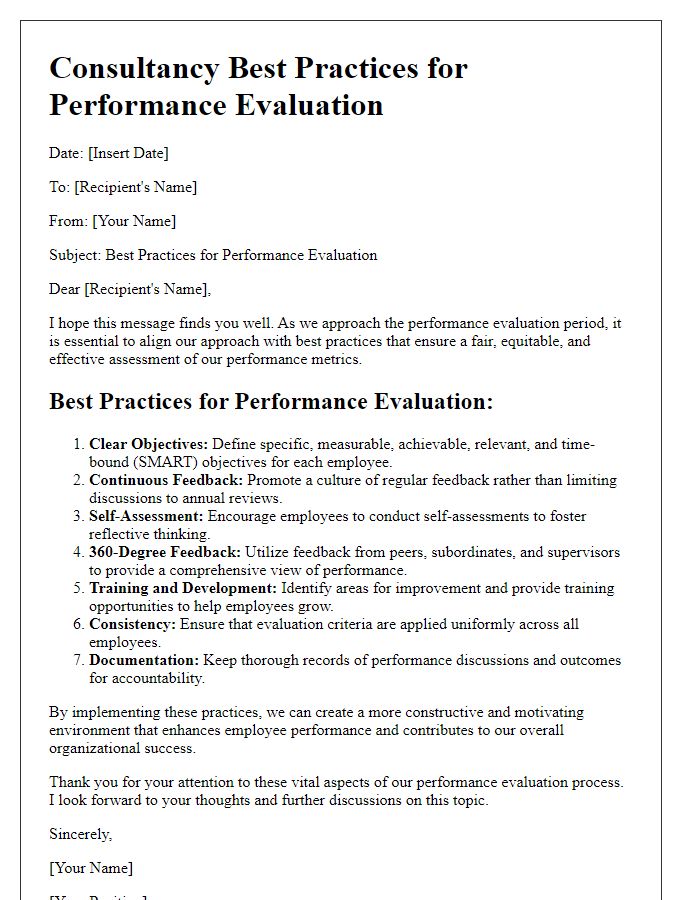 Letter template of consultancy best practices for performance evaluation