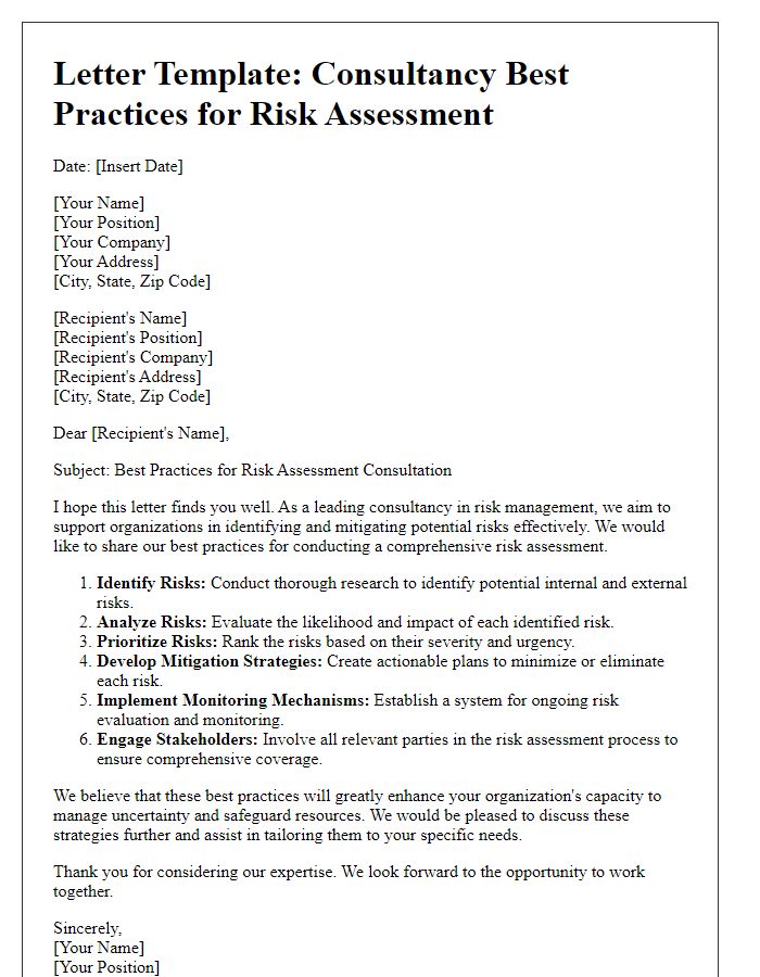 Letter template of consultancy best practices for risk assessment