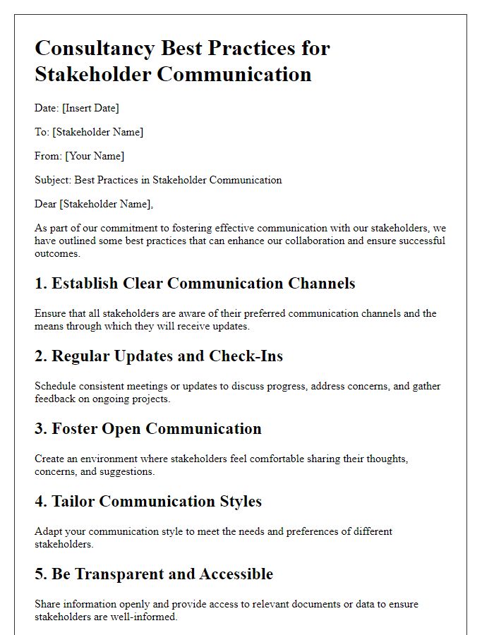 Letter template of consultancy best practices for stakeholder communication