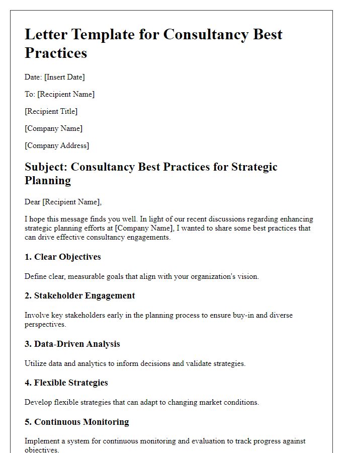 Letter template of consultancy best practices for strategic planning