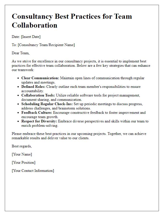 Letter template of consultancy best practices for team collaboration