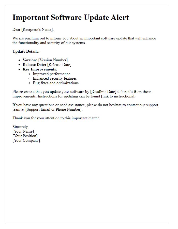 Letter template of Important Software Update Alert