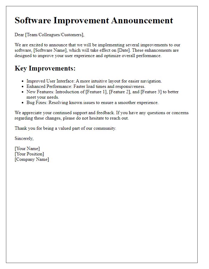 Letter template of Software Improvement Announcement