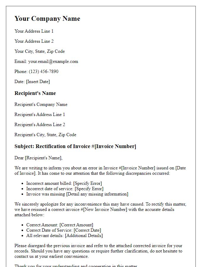 Letter template of rectification for improperly issued invoice