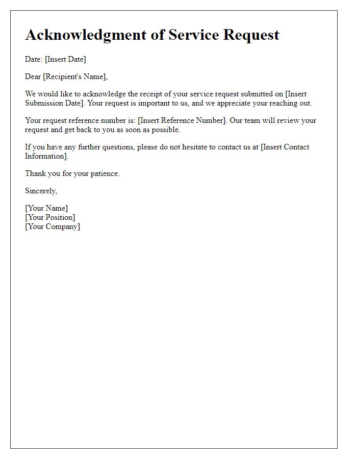 Letter template of acknowledgment for your service request