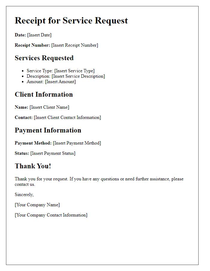 Letter template of receipt for service request