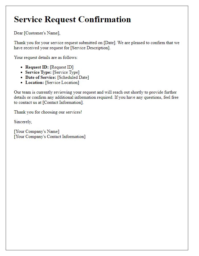 Letter template of service request confirmation