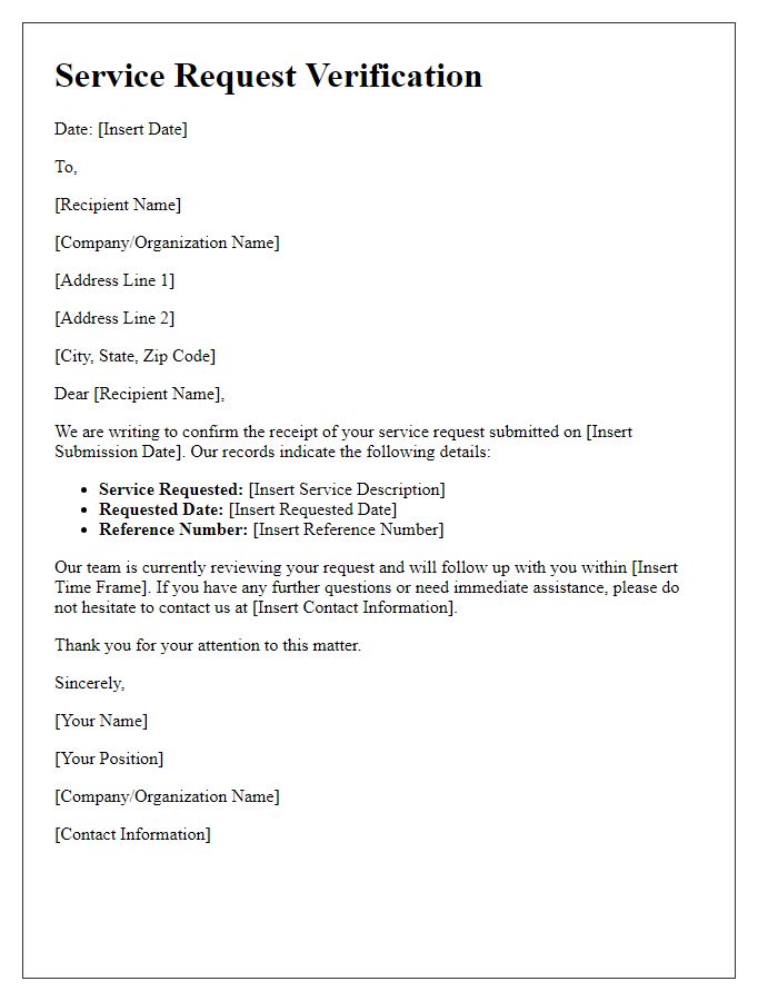 Letter template of service request verification