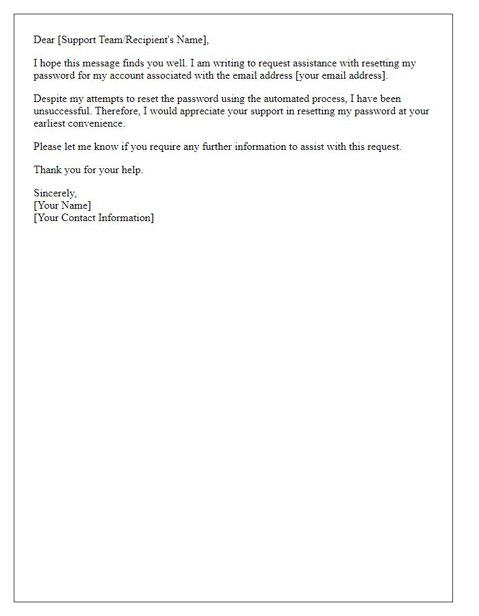 Letter template of request for password reset support