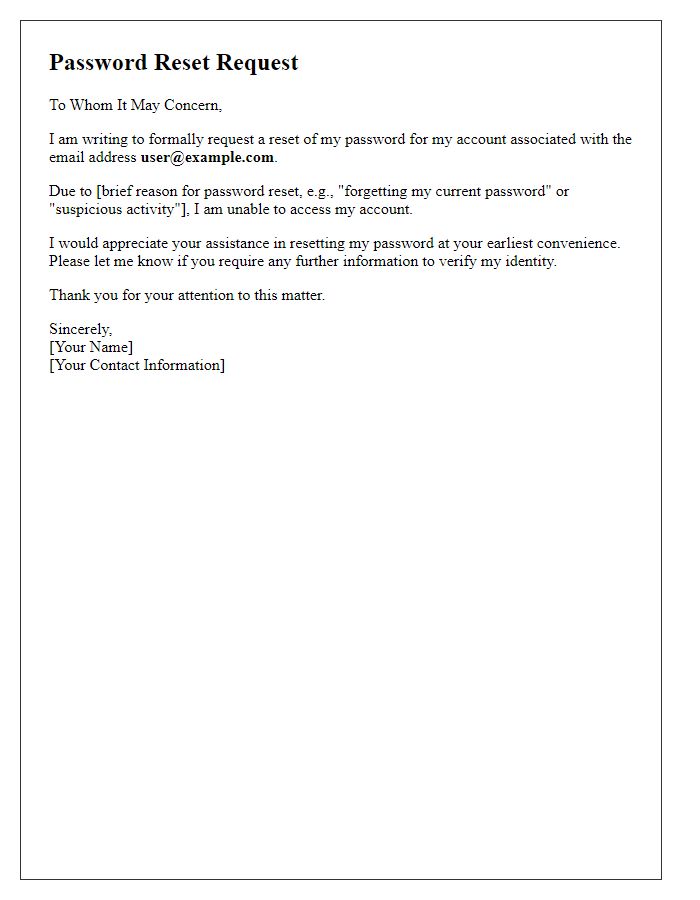 Letter template of submission for password reset request