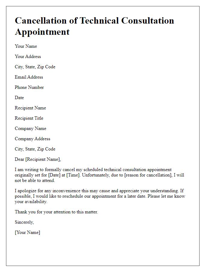 Letter template of Cancellation of Technical Consultation Appointment