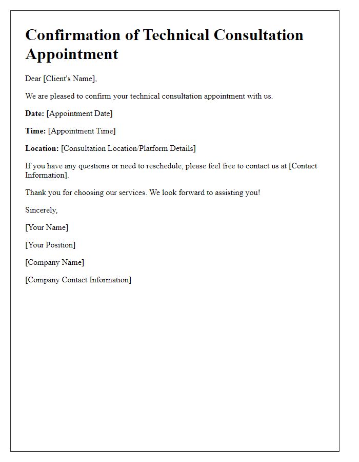 Letter template of Confirmation for Technical Consultation Appointment