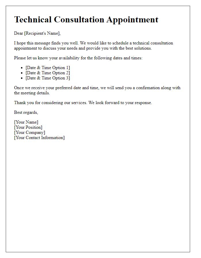 Letter template of Schedule a Technical Consultation Appointment