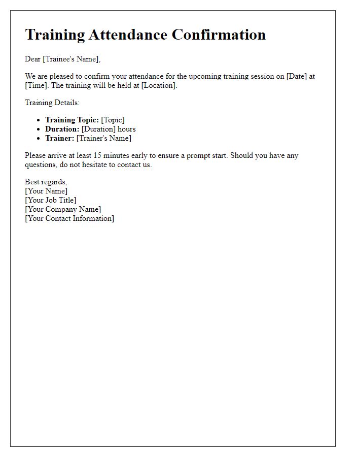 Letter template of confirmation for user training attendance