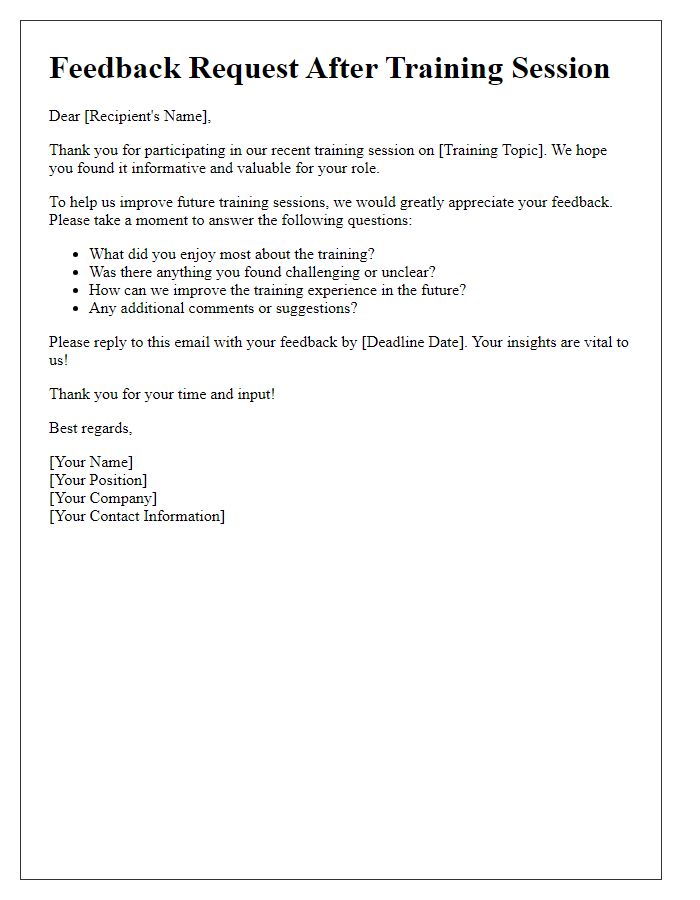 Letter template of feedback request post user training