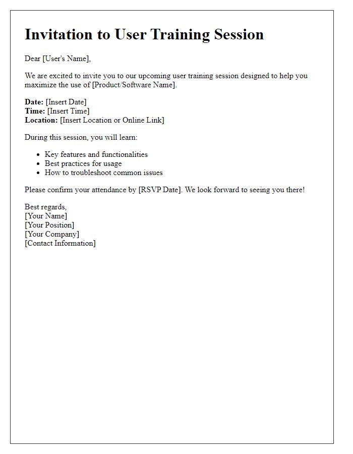 Letter template of invitation to user training session