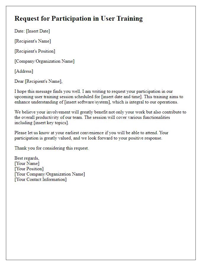 Letter template of request for participation in user training