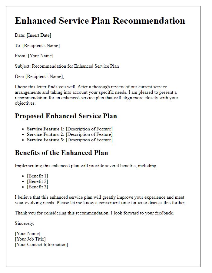 Letter template of enhanced service plan recommendation