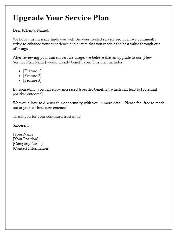 Letter template of tailored service plan upgrade suggestion