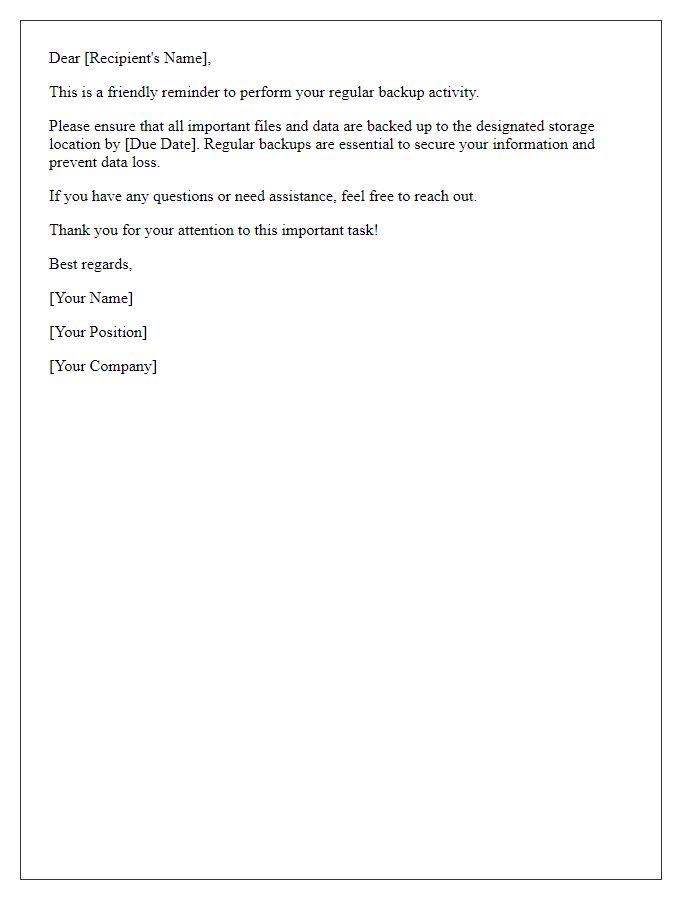 Letter template of backup activity reminder