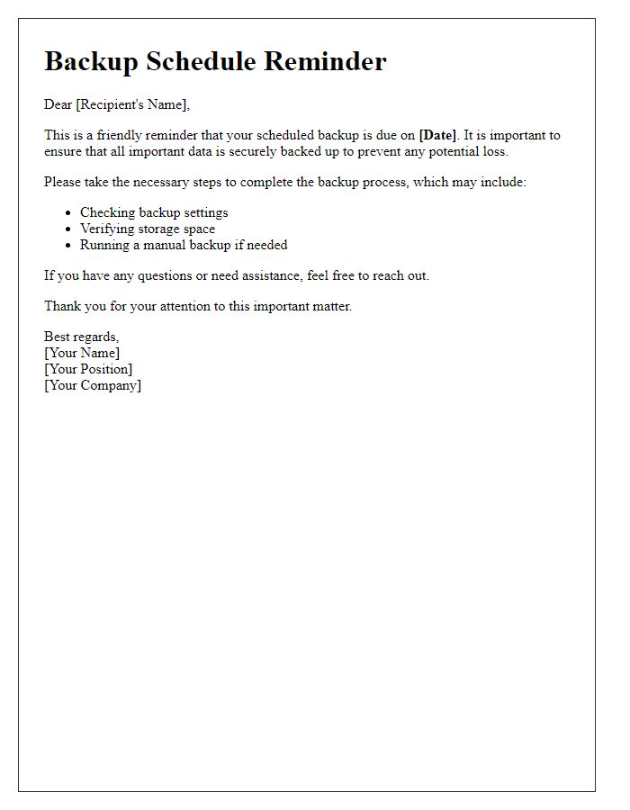 Letter template of backup schedule reminder
