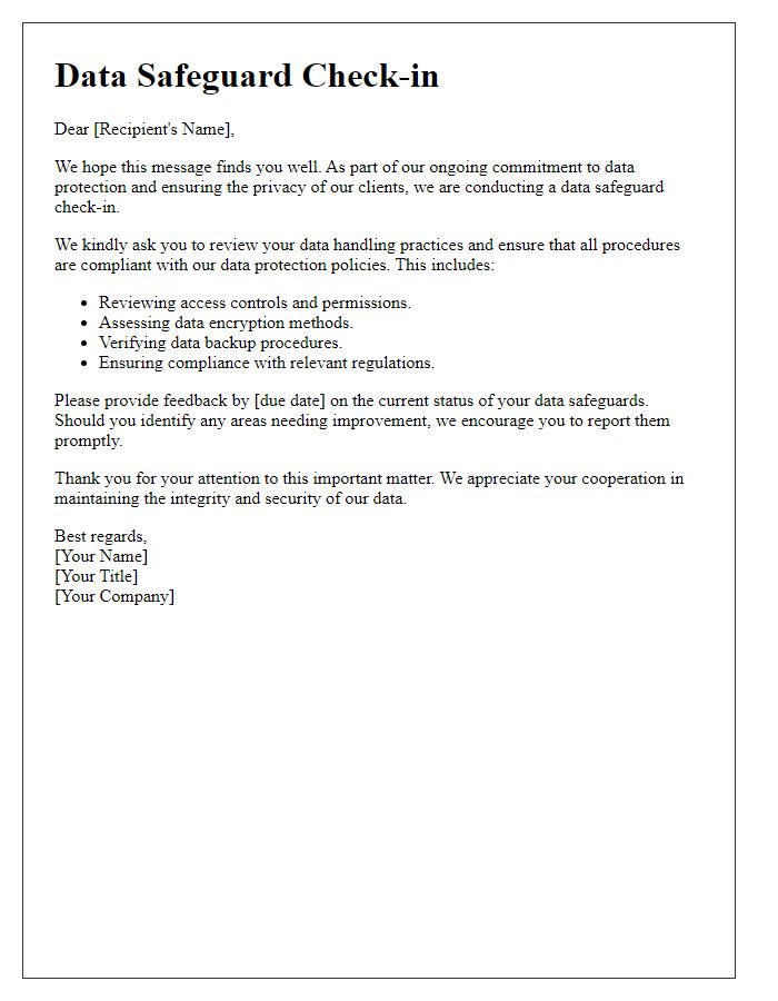 Letter template of data safeguard check-in