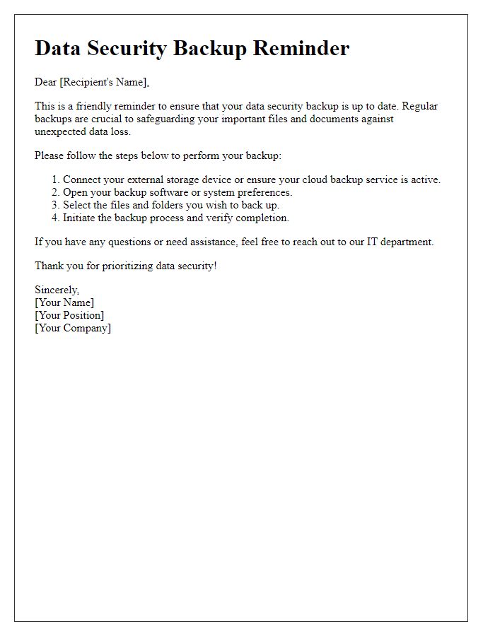 Letter template of data security backup prompt