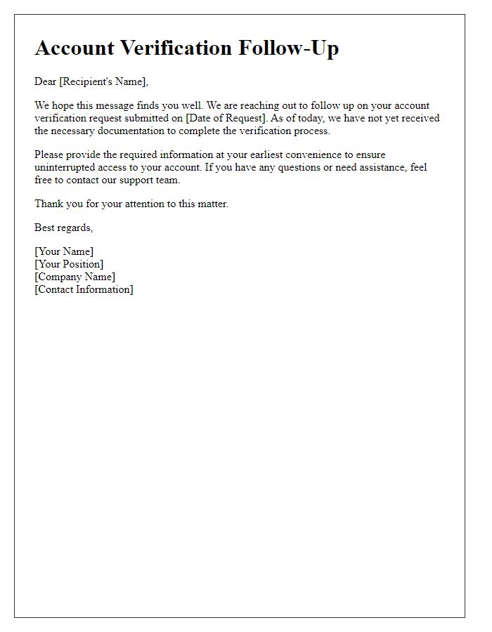 Letter template of account verification follow-up