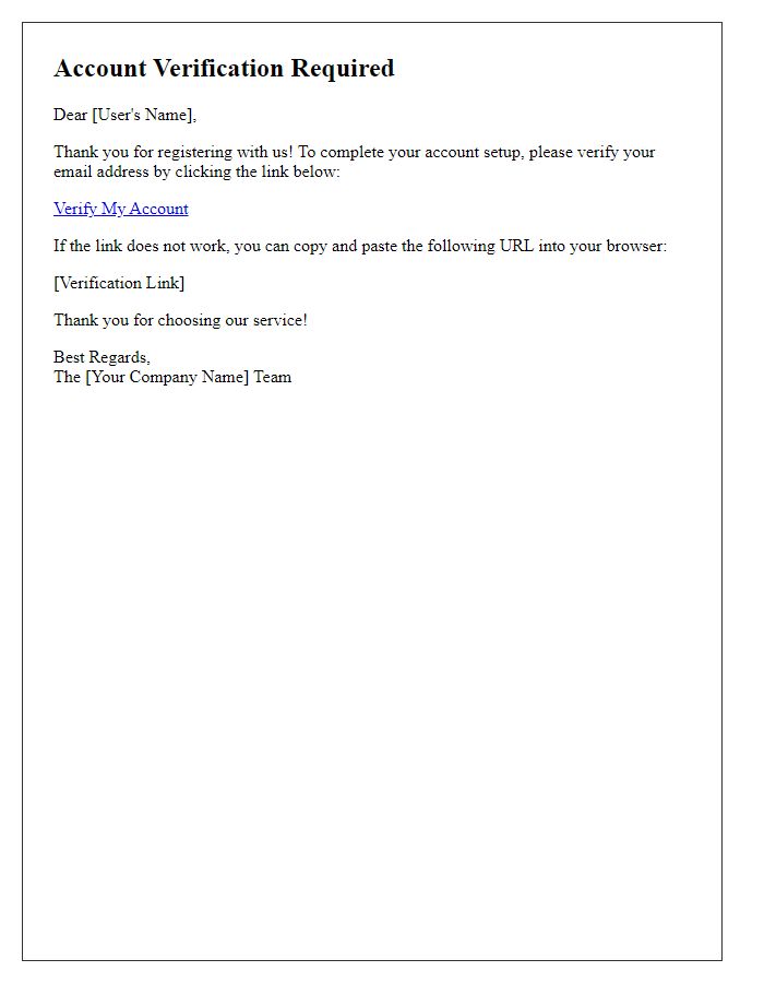 Letter template of account verification for new users