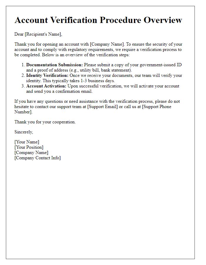 Letter template of account verification procedure overview