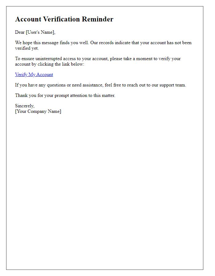 Letter template of account verification reminders