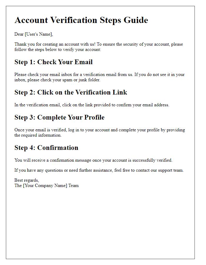 Letter template of account verification steps guide