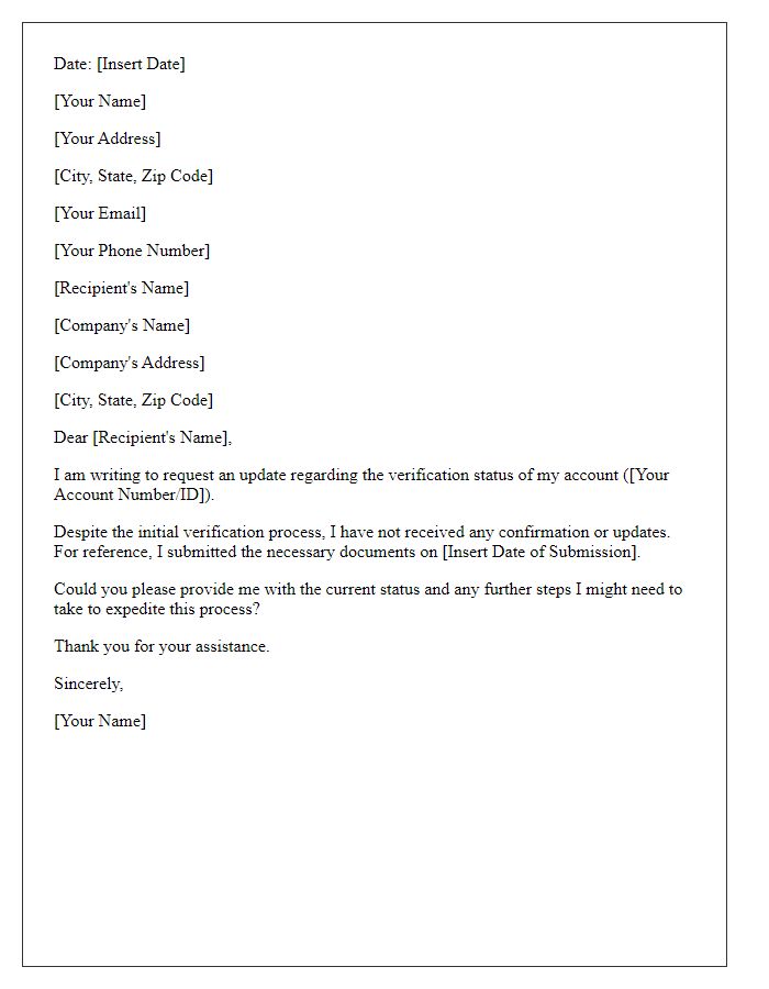 Letter template of account verification update request