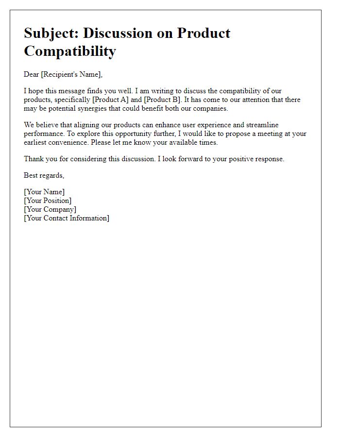 Letter template of product compatibility discussion