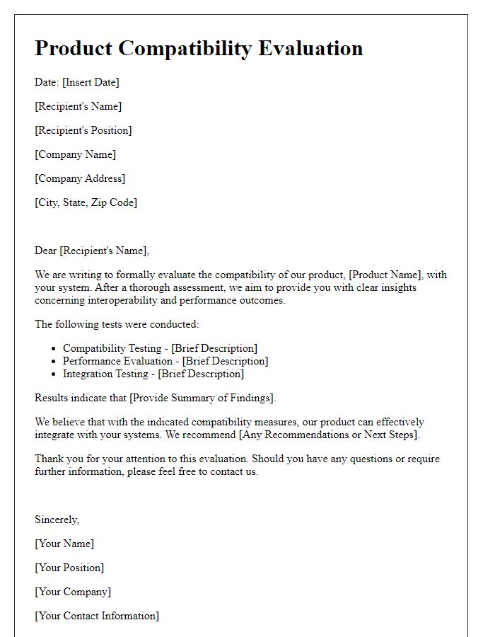 Letter template of product compatibility evaluation