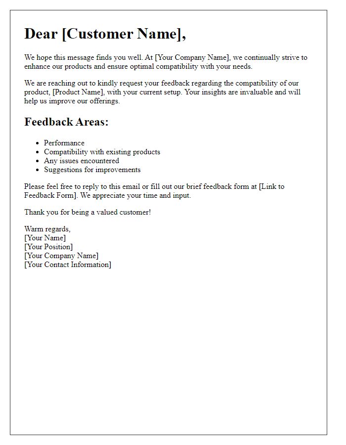 Letter template of product compatibility feedback request