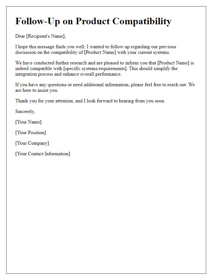 Letter template of product compatibility follow-up