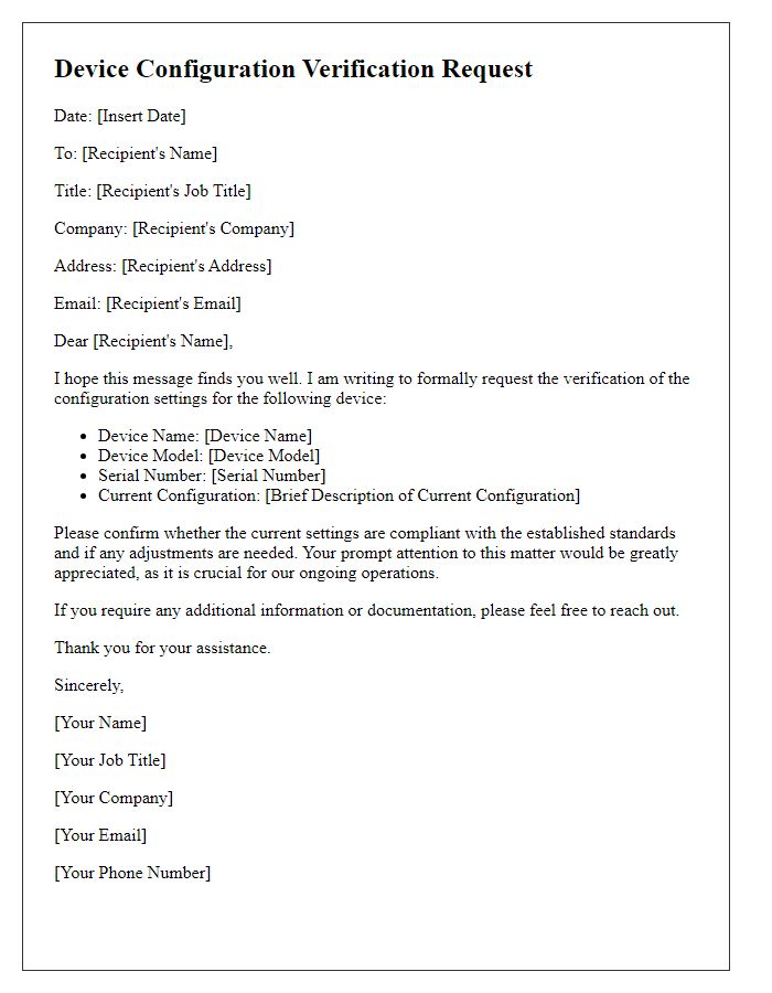 Letter template of device configuration verification request