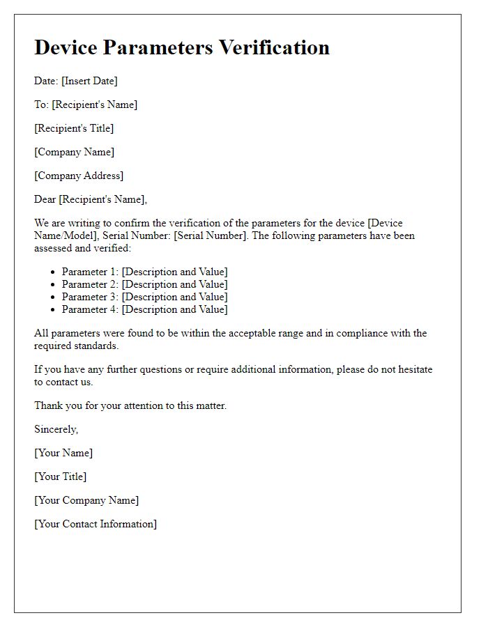 Letter template of device parameters verification