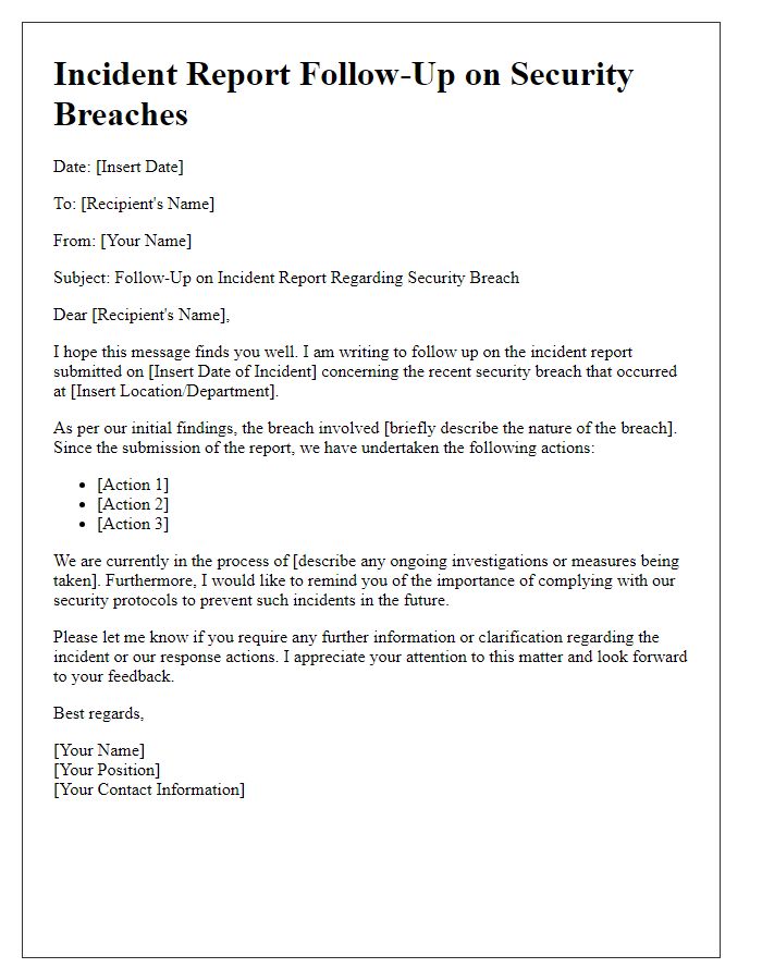 Letter template of incident report follow-up on security breaches