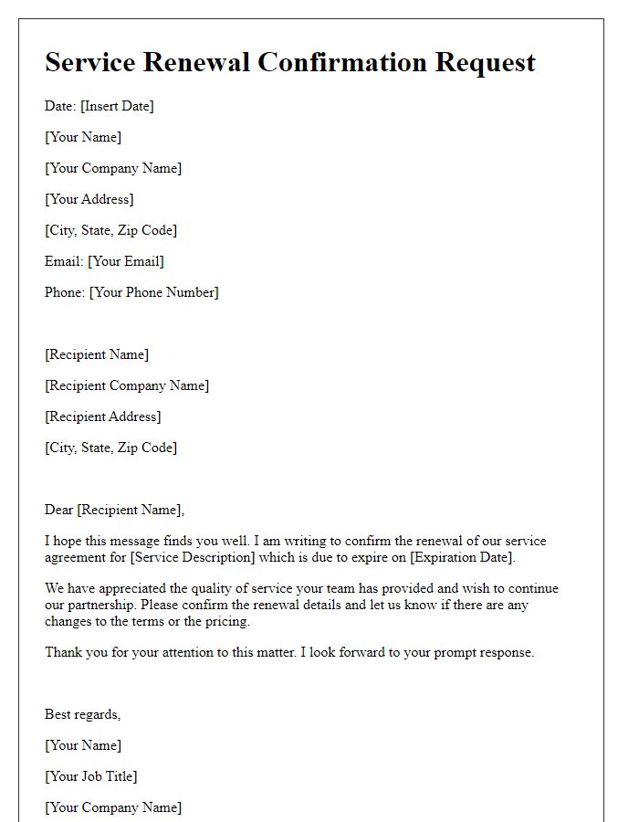 Letter template of service renewal confirmation request