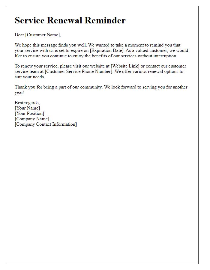 Letter template of service renewal follow-up for existing users