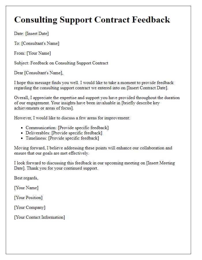 Letter template of consulting support contract feedback