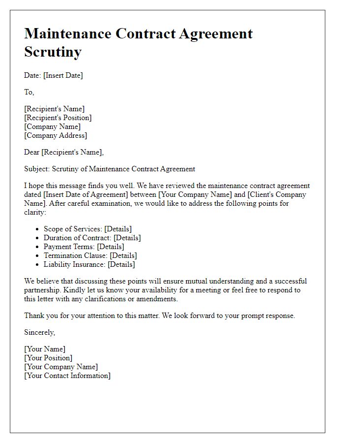 Letter template of maintenance contract agreement scrutiny